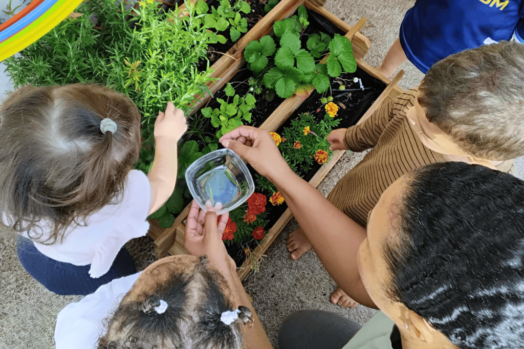 Les enfants de la crèche Nursea Perier observent le potager